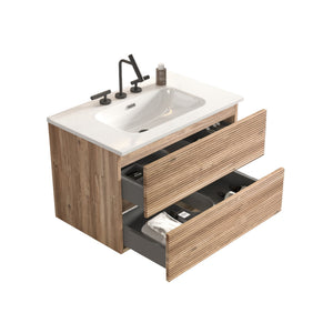 English Elm Gloria 30 Inch Floating Bathroom Vanity Rough Oak Finish with Ceramic Sink Modern Bath W1865S00196