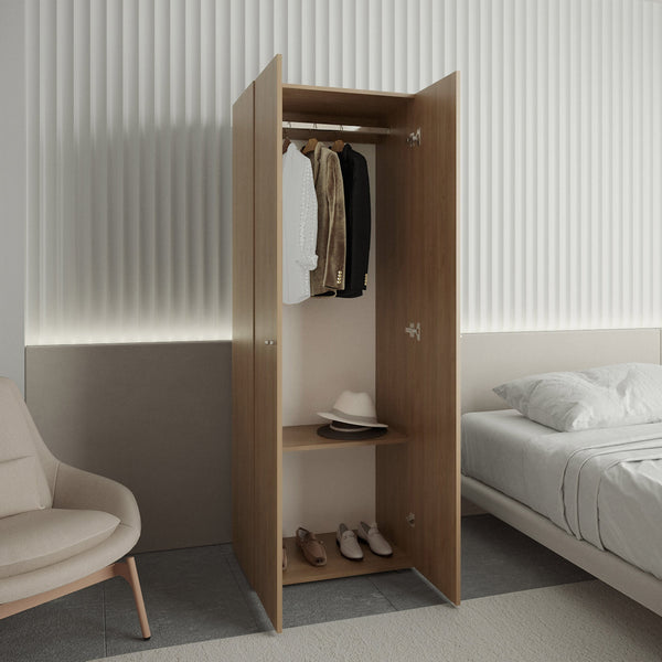 English Elm Home 2 Doors Closet System Armoire with Hanging Rod & Shelf, Compact Modern Oak Storage Solution for Small Spaces B200P362057