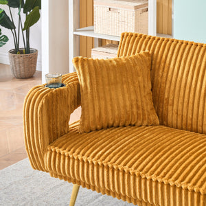 English Elm 74.01 Corduroy Convertible Sofa Bed with 3-Level Recline, Cup Holders, Solid Wood Frame, 500lb Capacity Orange W1658P251985