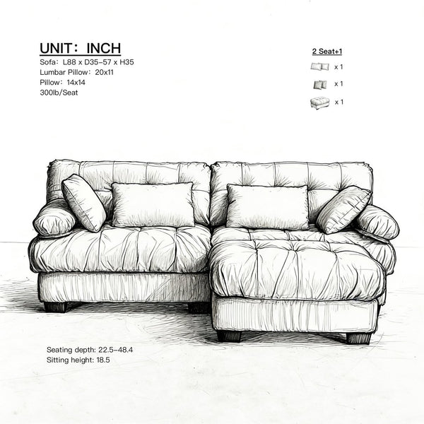 English Elm Modular Cloud Sectional with Ottoman Deep Seat Flannelette Sofa for Living Room Pink W2120S00024