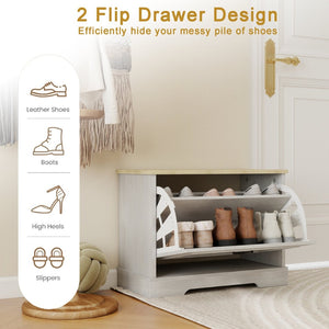 English Elm Shoe Storage Bench - Compact Entryway Organizer With Flip Drawer & Adjustable Shelf In Antique White W1120P290635-GIGA