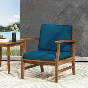 English Elm Perla Solid Acacia Outdoor Club Chair Slatted Hardwood Frame Resort Patio Seat 61442.00BLU
