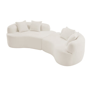 English Elm Curved Four-Seater Teddy Velvet Sofa with Full-Compression Sponge and Spring Support, No-Assembly, Compact White W3612S00001