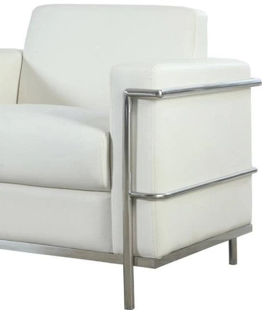 English Elm Executive Faux Leather Club Chair with Polished Chrome Frame for Modern Living Spaces White B011P439046