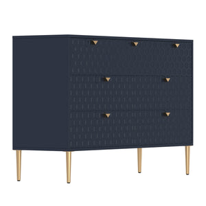 English Elm Modern Tapered Leg 7-Drawer Freestanding Cabinet with Gold Pulls and Heavy-Duty 120lb Drawers for Storage Blue 53.5 L x 18.5 W x 11.42 H T3609P352417