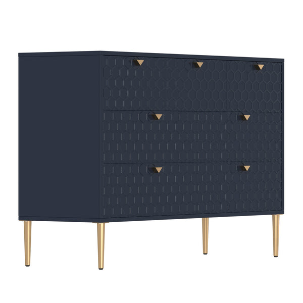 English Elm Modern Tapered Leg 7-Drawer Freestanding Cabinet with Gold Pulls and Heavy-Duty 120lb Drawers for Storage Blue 53.5 L x 18.5 W x 11.42 H T3609P352417