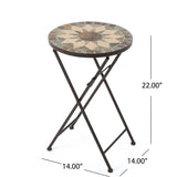 Christopher Knight Home® - Noble House - Silvester Outdoor Beige and Black Stone Side Table with Iron Frame