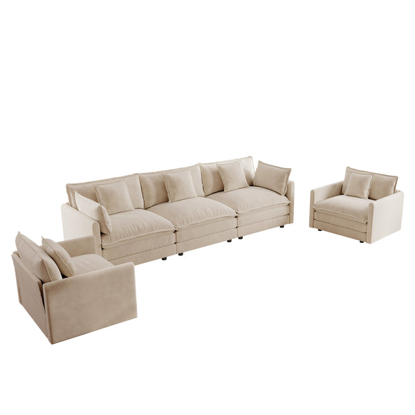 English Elm Sofa 3 Piece Living Room Set Chenille Upholstered with Rounded Arms Modern Style W714S00891