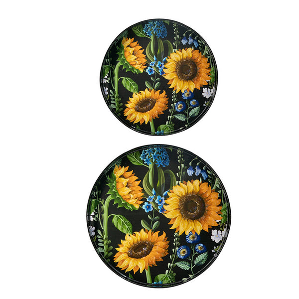 English Elm 2 Round Decorative Trays with Sunflower Motifs Tall Rim Mdf Living Room Accent B056P416849