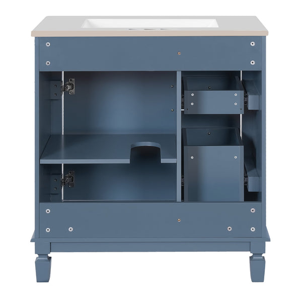 English Elm 30" Bathroom Vanity With Elegant Ceramic Sink – French-Inspired Design, Soft-Close Drawers & Storage N710P323328C