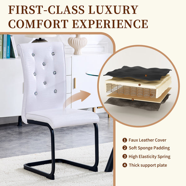 English Elm Luxury Pu Upholstered Dining Chair Set of 4 with Channel Stitching and Metal Legs W1512P491879
