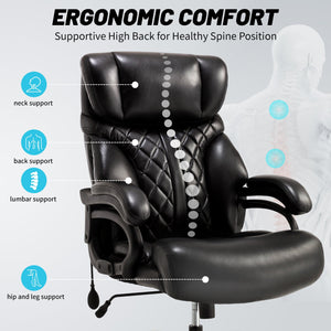 English Elm 500lbs Heavy Duty Executive Chair Wide Spring Seat Ergonomic High Back Home Office Black W5201P418234