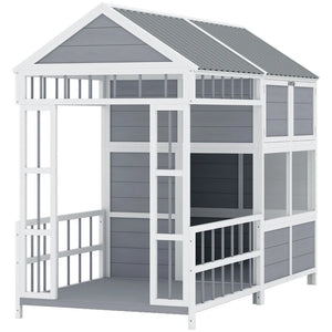English Elm Spacious Fir Wood Backyard Chicken Coop Two Level Design with Nesting Boxes and Run T3971S00110