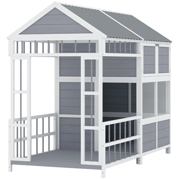 English Elm Spacious Fir Wood Backyard Chicken Coop Two Level Design with Nesting Boxes and Run T3971S00110