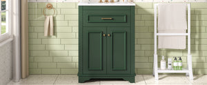 English Elm 24" Matte Single Sink Vanity Solid Poplar Frame Gold Hardware Soft Close Cabinet Green N710P389449F