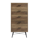 English Elm 5-Drawer Chest - Spacious and Stylish Chest Of Drawers, Dresser For Bedroom, Closet, Hallway, 23.6"W X 15.7"D X 48"H, Rustic Walnut