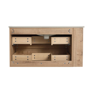 English Elm 36" Wall Mounting Bathroom Vanity With Ceramic Sink, Side Adjustable Shelf, Soft-Close Drawers, Water-Resistant Plywood Finish W999S00142