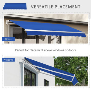 English Elm Outsunny 8' X 7' Manual Retractable Patio Awning - Stylish Blue Sun Shade For Decks & Windows W2225P174186-GIGA