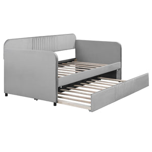 English Elm Upholstered Velvet Twin Daybed with Pull Out Trundle Sofa for Guest or Kids Room LP100127AAE