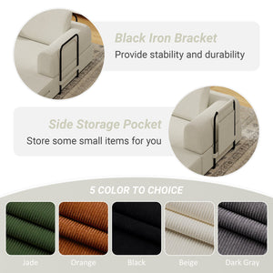 English Elm Convertible Sleeper Sofa Bed Corduroy Folding Mattress Couch with Cylindrical Pillow, Space-Saving Comfort for Living Room and Studio Beige W3366P364246