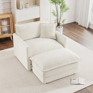 English Elm Comfy White Chenille Armchair Deep Seat Foam Cushion Reading Chair for Living Room W714S00545
