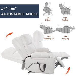 English Elm Dual Motor Power Lift Recliner with Massage Heat and Leatherair Upholstery for Living Room Beige W3224P295282