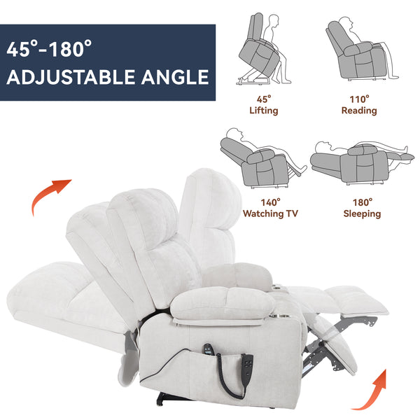 English Elm Dual Motor Power Lift Recliner with Massage Heat and Leatherair Upholstery for Living Room Beige W3224P295282