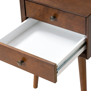 English Elm Night Stand with Fluted Drawer Open Shelf Mid Century Modern Bedside Table for Bedroom Walnut W3417P388715
