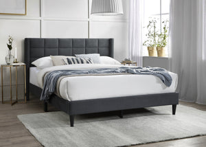 English Elm Elegant Velvet Upholstered Queen Bed with Geometric Stitched Headboard, Platform Design, 12" Height Charcoal 66 L x 23 W x 9 H B011P238937