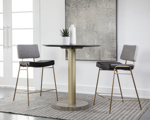 Sunpan Brinley Modern Barstool with Gold Stainless Steel Legs and Chic Black Faux Leather & Grey Fabric Seat Counter Height