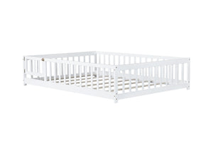 English Elm Twin Solid Rubberwood Floor Bed with Full Perimeter Safety Rails for Toddler Rooms White W504P296786