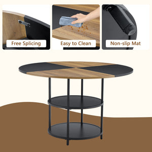 English Elm Table and Chair Set 47 Inch Round Mdf Spliced Top with Dual Tier Storage 4 Seats Black,Light Gray,Wood W1151S03336