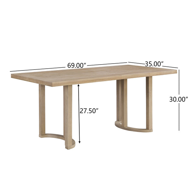 English Elm Christopher Knight Home® - 69 69 INCHES DINING TABLE - Sleek Solid Wood & MDF Rectangular Table with U-Shaped Trestle Base, Seats 6 Natural Ash N771P256927A