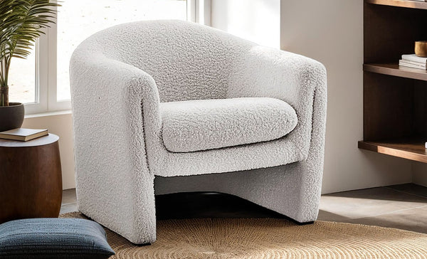 English Elm White Boucle Accent Chair U-Shaped Compact Modern Design Curved Arms Minimalist Living Room 33" B2741P391213