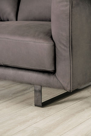 English Elm Gray Mezzanotte Italian Leather Chair with Welted Box Cushions, Track Arms, Luxe Gray Finish B2741S00588