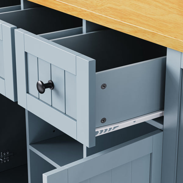 English Elm K&k 53 Inch Rolling Kitchen Island with Drop Leaf Power Outlet and Open Storage Racks Grey-Blue N707S185531G