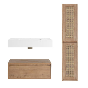 English Elm 30 Inch Wall-Mounted Bathroom Vanity With Resin Sink & Soft Close Drawers - Modern Storage Solution W999S00354