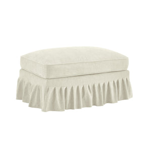 English Elm Ottoman Chenille Upholstered Accent Piece with Spindle Legs and Detachable Ruffle Skirt Beige+White W3041P332572