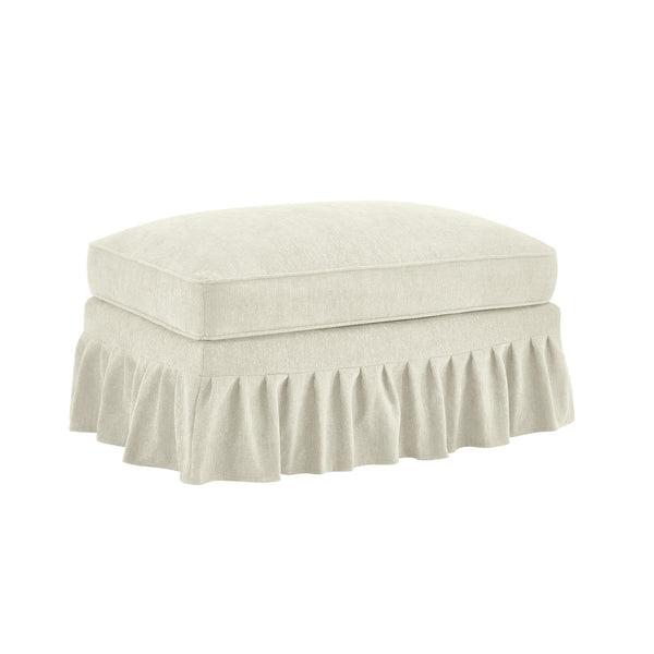 English Elm Ottoman Chenille Upholstered Accent Piece with Spindle Legs and Detachable Ruffle Skirt Beige+White W3041P332572