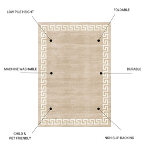 English Elm TOUCAN Washable 5'x7' Non-Slip Area Rug Beige - Low Pile, Durable, Kid & Pet Friendly, Machine Washable B186P261400