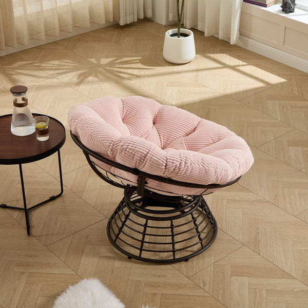 English Elm Comfortable Swivel Papasan Chair Pe Rattan Bowl Seat with Plush Corduroy Cushion W640P443558