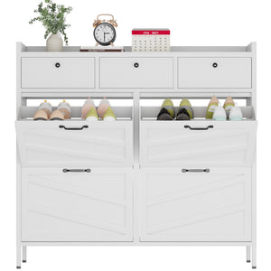 English Elm Metal Powder Coated Steel Shoe Cabinet Slim Entryway Organizer with Seven Drawers White T2398P413026
