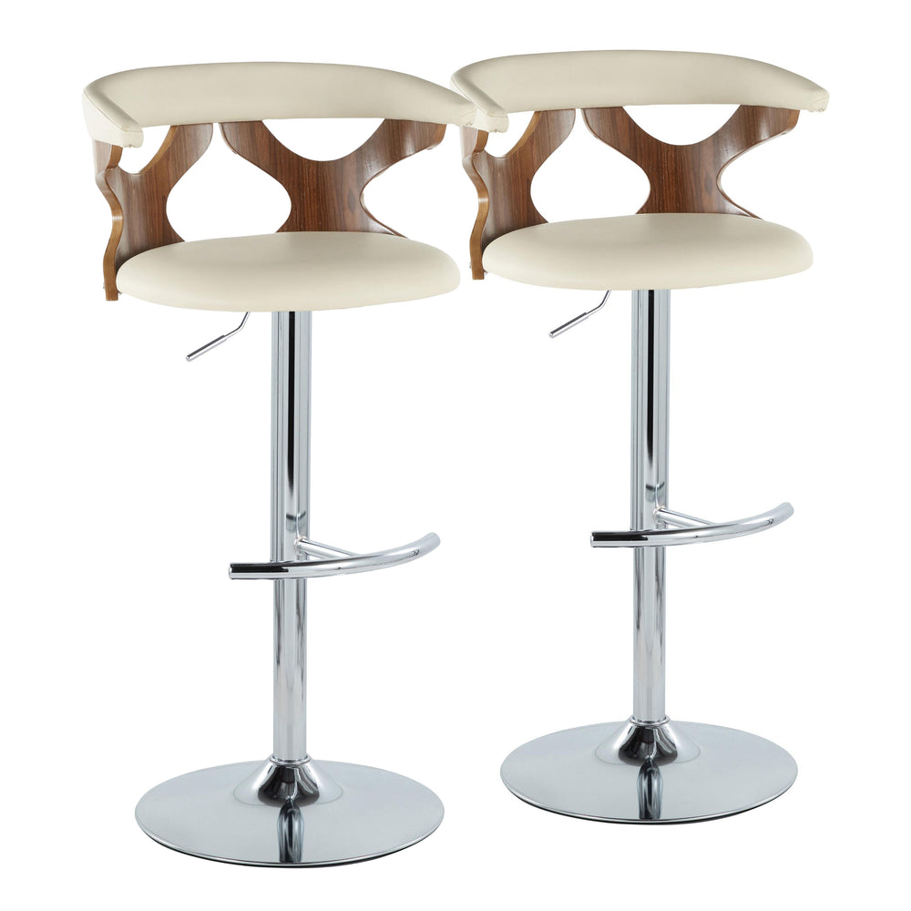 English Elm Contemporary Swivel Barstools with Cut-out Back Faux Leather Seat and Wood Accents Set B202S00878