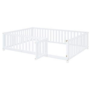 English Elm Full Size Pinewood Kids Daybed with Fence Rails Split Floor Bed and Storage Drawers White LP100882AAK
