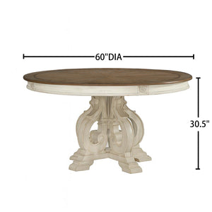 English Elm Round Pedestal Dining Table Antique White Base with Rich Wood Top Seats 6, Stable Durable Classic Charm B016P355887