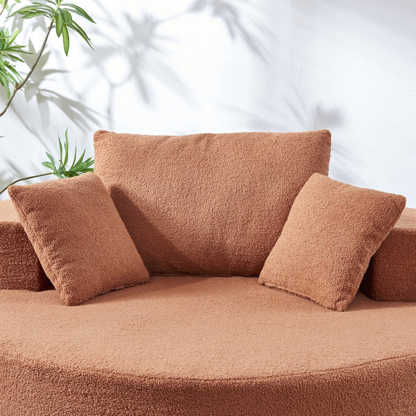English Elm 55"l Teddy Fleece Round Chaise Chair Plush Foam Seating for Modern Living Rooms Orange W1669P368393