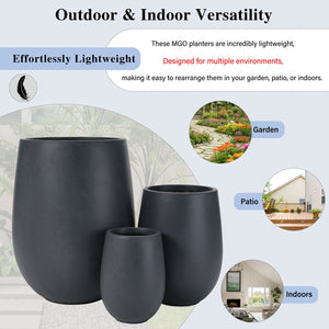 English Elm U_style Mgo Round Planter Set Three Piece Outdoor Patio Lightweight Modern Sculptural N711P406658B