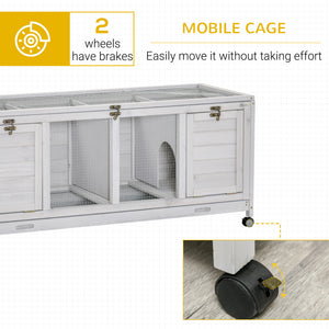 English Elm Pawhut Wooden Rabbit Hutch on Wheels with Removable Tray and Openable Roof Indoor W2225P173746