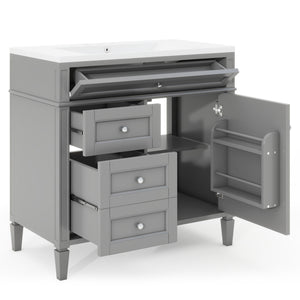 English Elm 36'' Bathroom Vanity With Medicine Cabinet - Modern Grey Storage Solution With Soft-Closing Design SW000134AAE-3