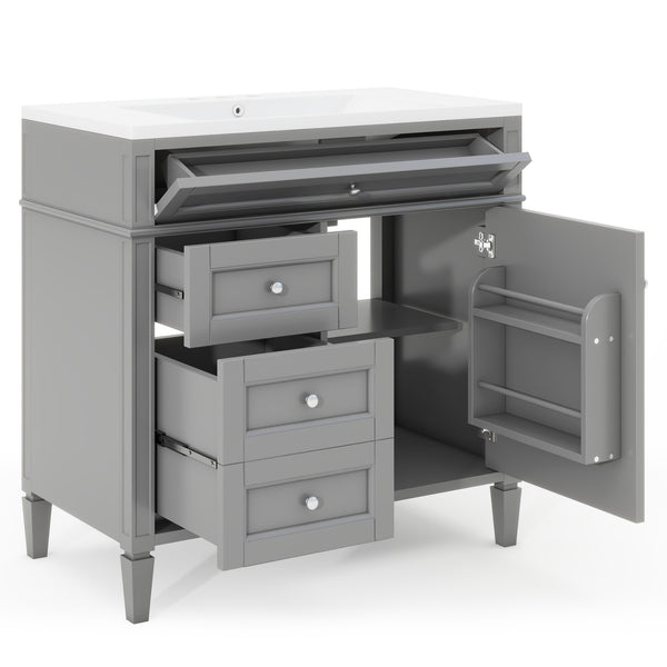 English Elm 36'' Bathroom Vanity With Medicine Cabinet - Modern Grey Storage Solution With Soft-Closing Design SW000134AAE-3